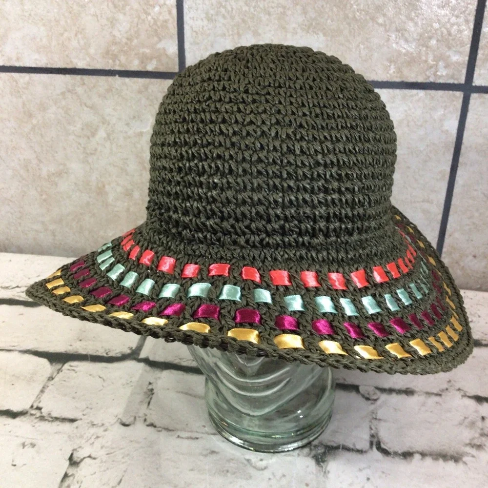Gymboree Hat Girls Size 5-7 Floppy 100% Paper‎ Woven Ribbon Trim Sun Cap